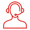 A red outline of a person wearing headphones